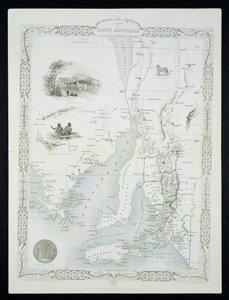 Deel van Zuid-Australië, uit een serie wereldkaarten gepubliceerd door John Tallis en Co, New York en Londen, 1850s